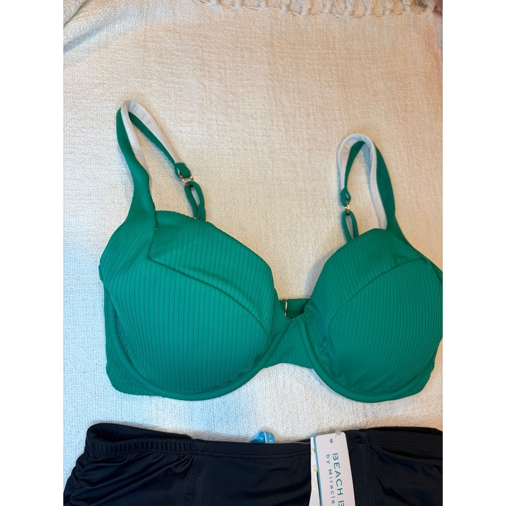Shade and Shore Emerald Green Ribbed Bralette top & High Waist Black Bottom New - Picture 3 of 10
